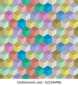 3d retro colors seamless pattern with cubes. Vector background and wallpaper