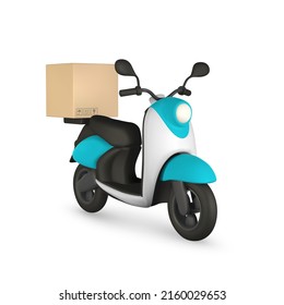 3d Retro Delivery Scooter On White Background. Classic Motor Scooter. Delivery Service Concept. Vector Illustration.