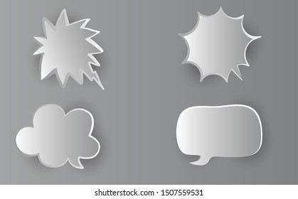 3D Retro empty comic bubbles and elements set with black halftone shadows background. Vector illustration, vintage design, 3D pop art style.