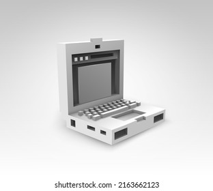 3D Retro Laptop With Open Browser. Conceptual Black And White Vector Illustration.