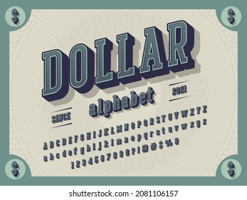 3D Retro-Geld-Alphabet-Design mit dekorativen Elementen