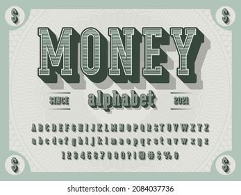 3D retro money alphabet design with decorative elements