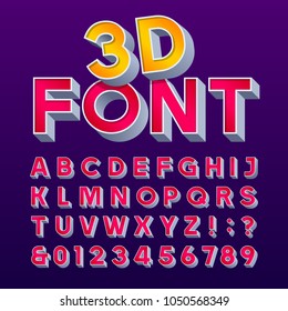 3D retro sign alphabet. Letters and numbers. Signboard font. Stock vector typeface for any typography design.