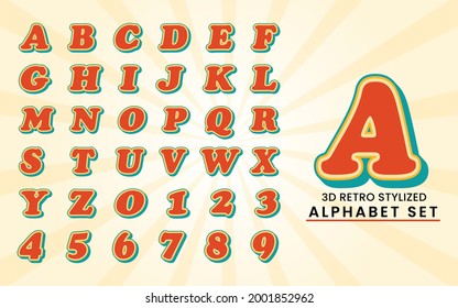 3D Retro Stylized Alphabet Set in Vintage Retro style set Vector, Featuring all letters of Latin alphabet and numbers. Elements can be used separately part by part. - Shutterstock ID 2001852962