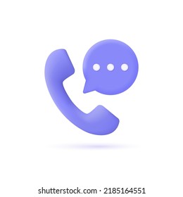 3d retro telephone receiver and speech bubble icon with three dots inside. the concept of a conversation, technical support, help or communication. vector illustration isolated on a white background.