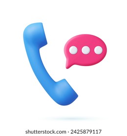 3d retro telephone receiver and speech bubble. Support, customer service, help, communication concept. 3d rendering. Vector illustration