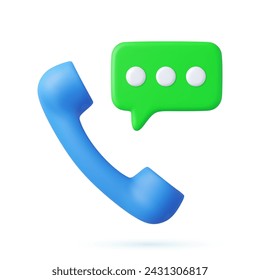 3d retro telephone receiver and speech bubble. Support, customer service, help, communication concept. 3d rendering. Vector illustration