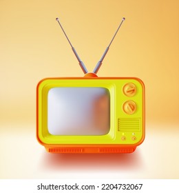 3d Retro Television Plasticine Cartoon Style Symbol of Movie and News Broadcast . Vector illustration of Vintage Tv