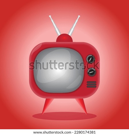 3d retro tv icon of television set in cartoon style with red background.