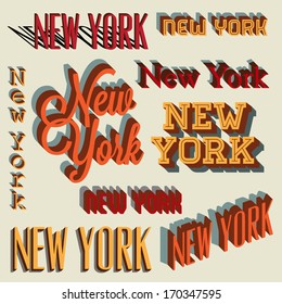 3D Retro typography set, New York, editable vector design. 