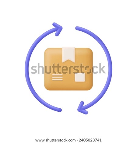 3D Return parcel sign. Package tracking symbol. Exchange of goods icon. Back Shipping Returnable. Shipping, transportation, safe delivery concept. Trendy and modern vector in 3d style