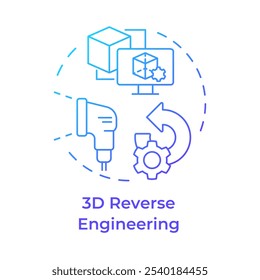 3d reverse engineering blue gradient concept icon. Creating virtual model. Scanning physical object. Round shape line illustration. Abstract idea. Graphic design. Easy to use in article