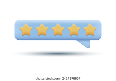 3d Review Concept. 5 Star for Quality Customer Rating Feedback from Client Employee, Product Review. Realistic Vector Illustration.