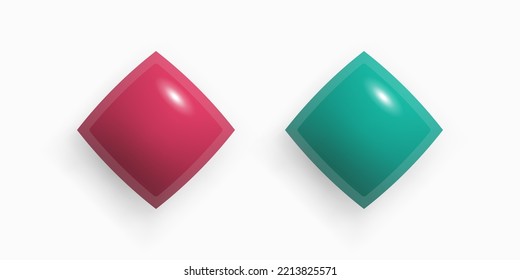 Elemento de diseño de Rhombus 3D en color marrón y turquesa. Diseño de estilo de caricatura realista. Joya, Gemstone, Decoración, Botón, Patrón Oriental. 3.ª ilustración vectorial