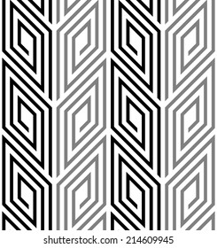 3D Rhombus Spirals Geometric Optical Black and White Vector Seamless Pattern