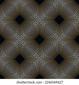 3d rhombus trendy seamless pattern. Greek vector surface background. Modern 3d ornaments. Half tone repeated waffle backdrop. Elegant beautiful design. Endless ornate 3d texture. Greek meanders.