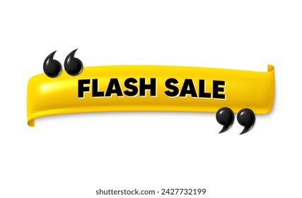 Banner de cinta 3d con comillas dobles. Venta Flash. Signo de precio de oferta especial. Símbolo de descuentos publicitarios. Mensaje de cinta de venta Flash. Marcar titular del marco con comillas. Vector