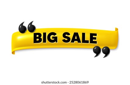 Anuncio de cinta 3D con comillas dobles. Gran Venta. Muestra de Precio de oferta especial. Símbolo de Descuentos publicitarios. Mensaje de cinta de gran venta. Anuncio de marco de bandera con comillas. Plantilla de comillas dobles. Vector
