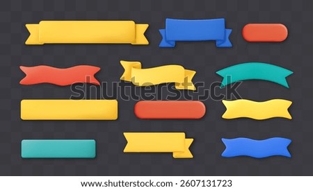 3d Ribbon Banner Text Box Plastic Title Strip Badge Curve Label Vector Design Set Tag Frame Flag Button