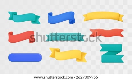 3d Ribbon Banner Text Box Plastic Title Strip Badge Curve Label Vector Design Set Tag Frame Flag Button