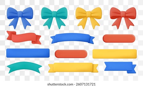 3d Ribbon Bow Banner Text Box Plastic Title Strip Badge Curve Label Vector Design Set Tag Gift Frame Flag Button