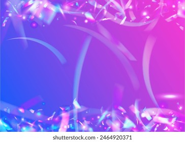 3d Ribbon. Carnival Background. Pink Light Glitter. Carnaval Confetti. Foil Holographic Explosion. Laser Pattern. Abstract Design. Unicorn Tinsel. Purple 3d Ribbon