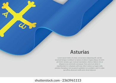 3d ribbon with flag Asturias. Spanish autonomus community. isolated on white background with copyspace