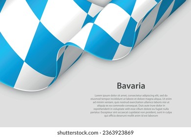 3d ribbon with flag Bavaria. German state. isolated on white background with copyspace