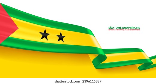 São Tomé and Príncipe 3D ribbon flag. Bent waving 3D flag in colors of the São Tomé and Príncipe national flag. National flag background design.