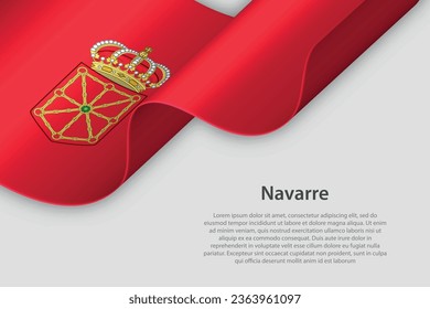 3d ribbon with flag Navarre. Spanish autonomus community. isolated on white background with copyspace