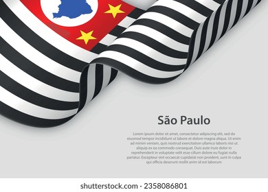 3d ribbon with flag Sao Paulo. Brazilian state. isolated on white background with copyspace