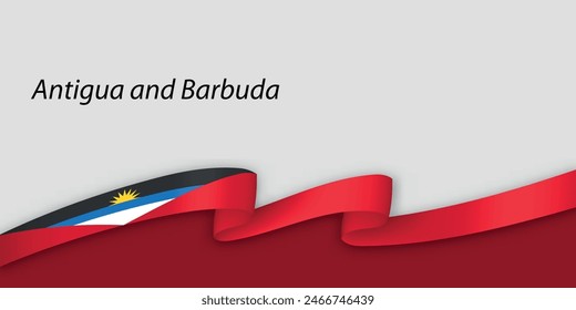 3d ribbon with national flag Antigua and Barbuda isolated on white background with copyspace