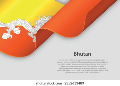 3d ribbon with national flag Bhutan isolated on white background with copyspace