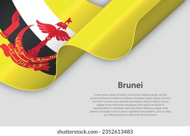 3d ribbon with national flag Brunei isolated on white background with copyspace