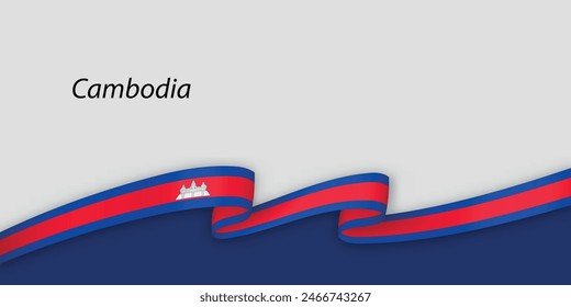 3d ribbon with national flag Cambodia isolated on white background with copyspace