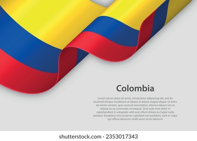 3d ribbon with national flag Colombia isolated on white background with copyspace