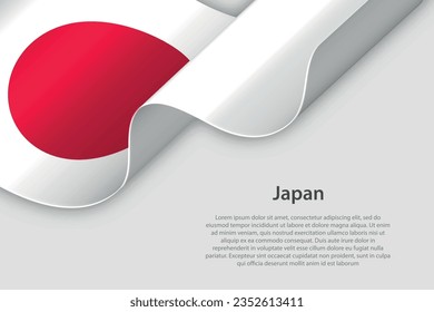 3d ribbon with national flag Japan isolated on white background with copyspace