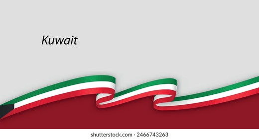 3d ribbon with national flag Kuwait isolated on white background with copyspace