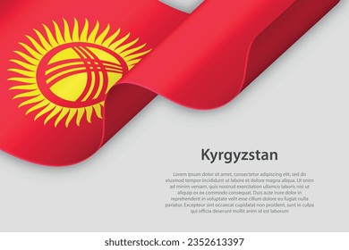 3d ribbon with national flag Kyrgyzstan isolated on white background with copyspace