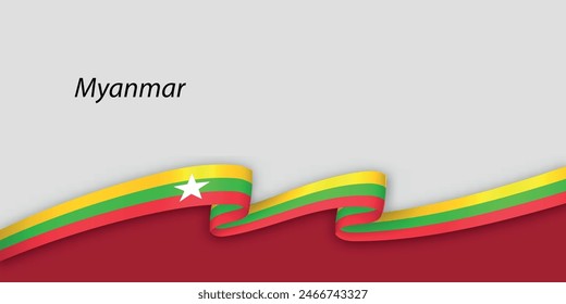 3d ribbon with national flag Myanmar isolated on white background with copyspace