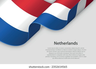 3d ribbon with national flag Netherlands isolated on white background with copyspace