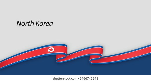 3d ribbon with national flag North Korea isolated on white background with copyspace