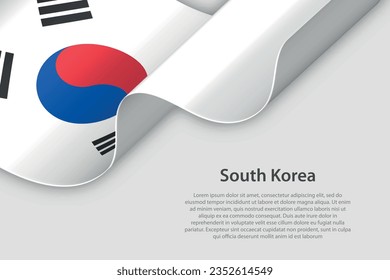 3d ribbon with national flag South Korea isolated on white background with copyspace