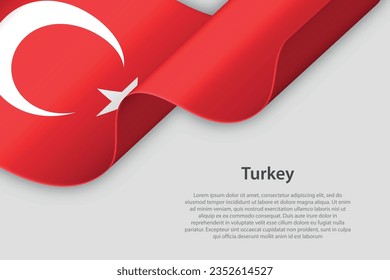 3d ribbon with national flag Turkey isolated on white background with copyspace