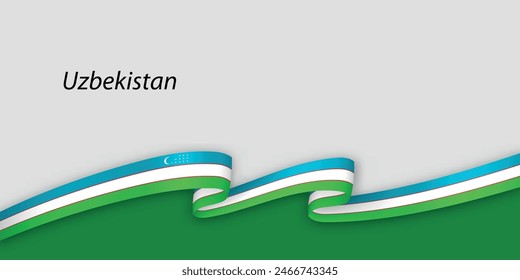 3d ribbon with national flag Uzbekistan isolated on white background with copyspace