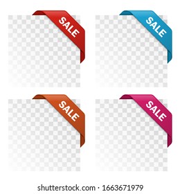 3D ribbon tag on image corner, vector illustration