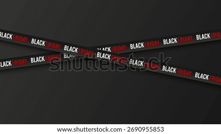 3d ribbons with on dark background for Black Friday sale banner. Crossed ribbons in the dark, perfect for fashion advertising, promotion, or holiday discount design.