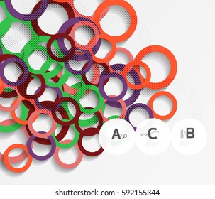 3d rings on grey. Geometrical modern abstract background. Vector template background for print workflow layout, diagram, number options or web design banner