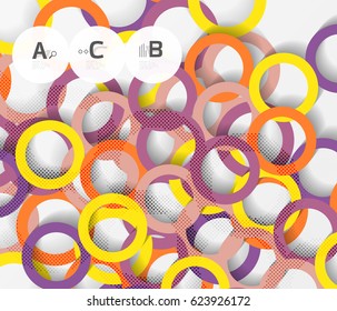 3d rings on grey. Geometrical modern abstract background. Vector template background for print workflow layout, diagram, number options or web design banner