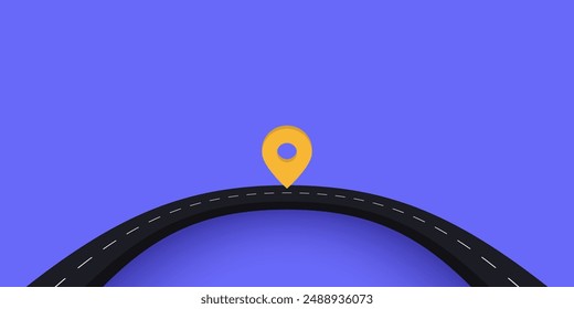 3d road map and journey route infographics template. 3d pin pointer on a curved road illustration. Flat vector illustration